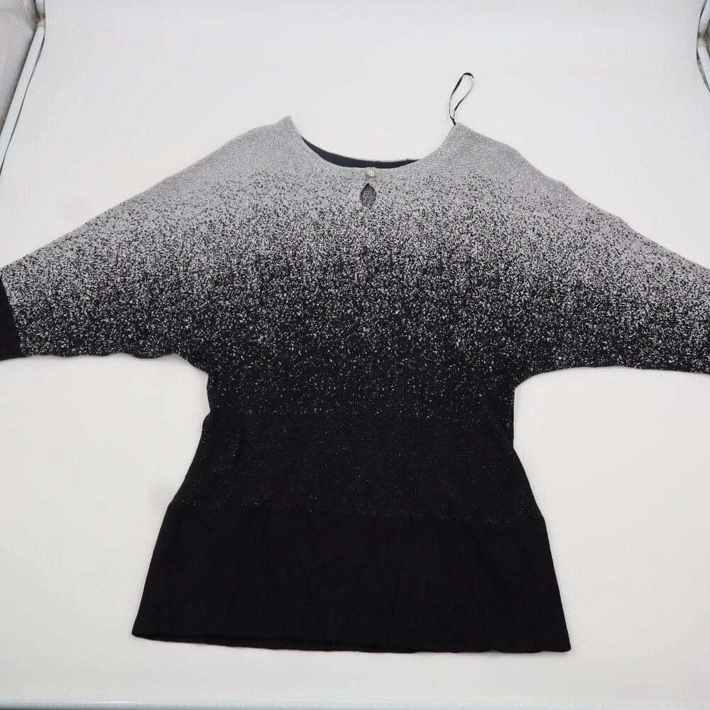 Notations Womens Medium‎ Silver Black Ombre Metallic Knit Dolman Sleeve Sweater